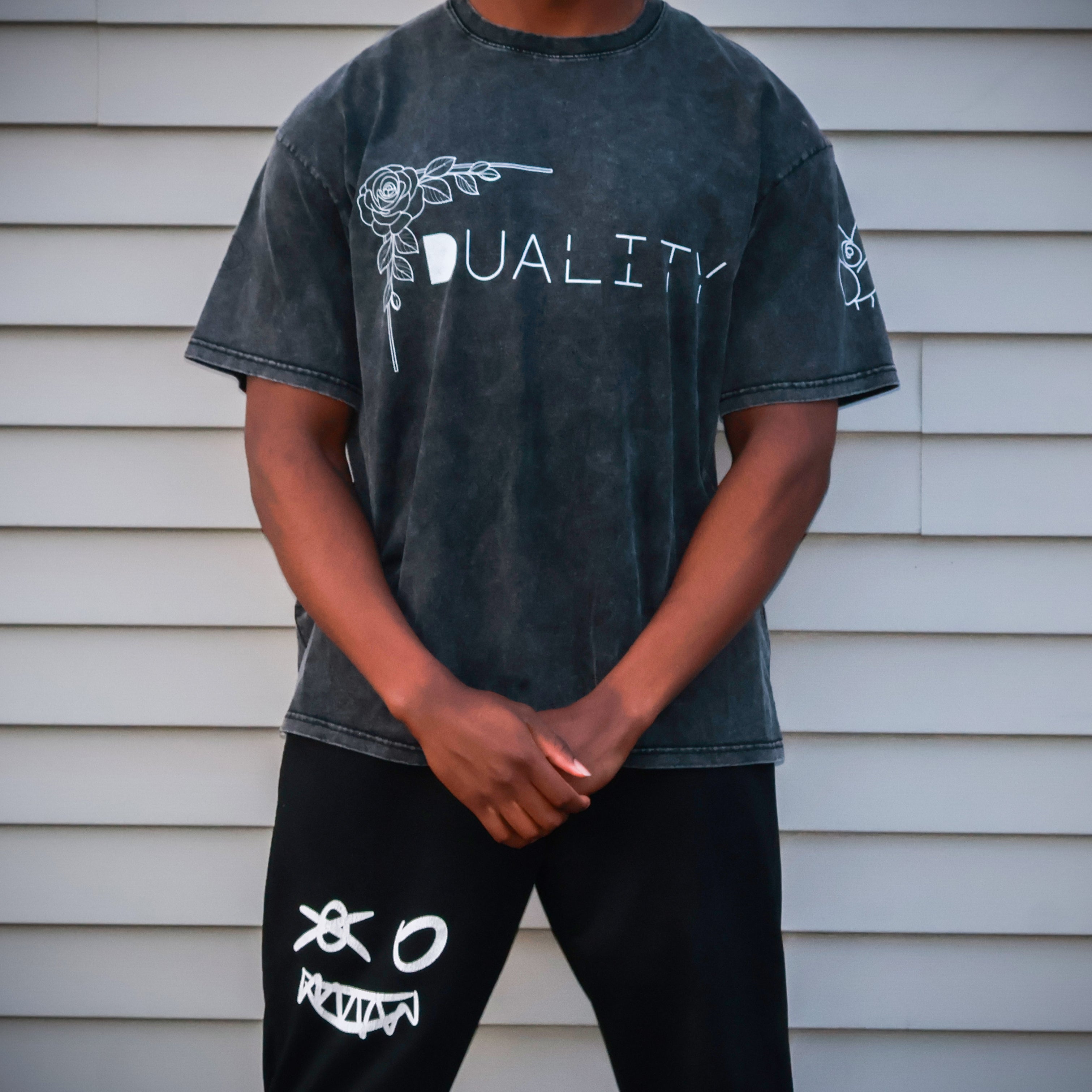 Rose Print Duality Snow Washed T Shirt